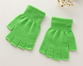 img 3 attached to X&amp;F Boys' and Girls' Solid Knitted Half Finger Mittens Typing Gloves, Small: Warm and Easy-to-Use Handwear for Kids