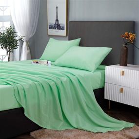 img 4 attached to 🛏️ GLETU King Sheet Sets: Soft Brushed Microfiber Bedding for Ultimate Comfort and Durability - Wrinkle, Fade, and Stain Resistant - Cooling and Luxurious - 4 Piece Bed Sheet Sets in Cream Green