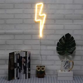 img 3 attached to Blue Cloud and Warm White Lightning Bolt Neon Signs - Set of 2 Pack, Battery and USB Powered LED Decorative Night Lights for Bedroom, Kids' Gifts (CLDB+LNB)