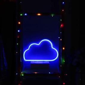 img 2 attached to Blue Cloud and Warm White Lightning Bolt Neon Signs - Set of 2 Pack, Battery and USB Powered LED Decorative Night Lights for Bedroom, Kids' Gifts (CLDB+LNB)