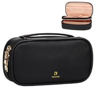 relavel small travel cosmetic bags for women girls - makeup bag with dual layer compact storage, brush holder organizer, black zipper pouch cosmetic case (small, black) logo