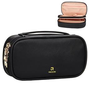 img 4 attached to Relavel Small Travel Cosmetic Bags for Women Girls - Makeup Bag with Dual Layer Compact Storage, Brush Holder Organizer, Black Zipper Pouch Cosmetic Case (Small, Black)