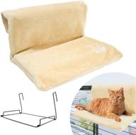 plush hanging cat hammock - portable pet shelf - easy foldable design for travel - versatile hanging options (beige/grey) logo