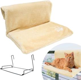 img 4 attached to Plush Hanging Cat Hammock - Portable Pet Shelf - Easy Foldable Design for Travel - Versatile Hanging Options (Beige/Grey)