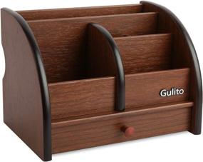 img 4 attached to 📦 Versatile Wooden Desk Organizer with Drawer | Remote Control Holder, Pencil Pen Holder | 5 Compartments Multifunctional Caddy for Home or Office (8.1inx5.7inx5.9in)