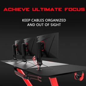 img 2 attached to 🎮 63 Inch Vitesse Ergonomic Gaming Desk, Z Shaped Office PC Computer Desk with Extra Large Mouse Pad, Gamer Tables Pro including USB Gaming Handle Rack, Cup Holder, and Headphone Hook, in Red