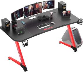 img 4 attached to 🎮 63 Inch Vitesse Ergonomic Gaming Desk, Z Shaped Office PC Computer Desk with Extra Large Mouse Pad, Gamer Tables Pro including USB Gaming Handle Rack, Cup Holder, and Headphone Hook, in Red