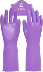 img 4 attached to 🧤 PACIFIC PPE 4 Pairs Reusable Dishwashing Cleaning Gloves - Latex Free, Cotton Lining, Purple, Medium - Premium Kitchen Gloves for Superior Protection