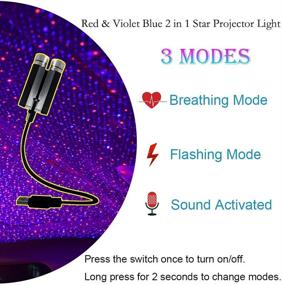 img 3 attached to 🌟 LED Star Night Lights Projector: USB-Powered, Sound Activated 3 Modes for Car or Home Decor - Red/Violet Blue