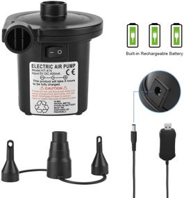 img 4 attached to Tuomico Rechargeable Air Pump: Portable USB Electric Inflator for Camping Air Beds, Pools, and Inflatable Toys - Quick Fill, Deflate, and 3 Nozzles - 12V DC
