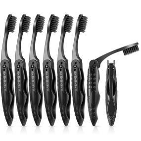 img 4 attached to 🪥 Portable Charcoal Toothbrush: 8 Packs Black, Foldable, Soft Medium Bristles - Ideal for Camping & Travel