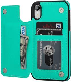 img 4 attached to 📱 Protective iPhone XR Wallet Case with Card Holder | Stylish PU Leather Kickstand & Card Slots | Double Magnetic Clasp & Shockproof Cover | 6.1 Inch (Green)