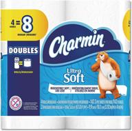 charmin ultra soft bathroom tissue, 4 rolls of 2-ply toilet paper (142 sheets) logo