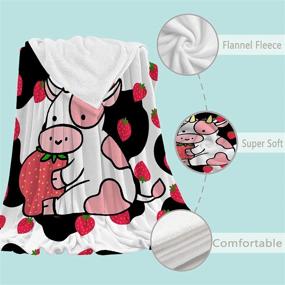 img 3 attached to 🍓 Super Soft Strawberry Cow Throw Blanket - Flannel Fleece Bedding Quilt for Couch, Sofa, Bed - All Season 40"x50" - Great Gift for Kids