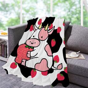 img 2 attached to 🍓 Super Soft Strawberry Cow Throw Blanket - Flannel Fleece Bedding Quilt for Couch, Sofa, Bed - All Season 40"x50" - Great Gift for Kids