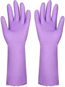 img 4 attached to Dishwashing Cleaning Gloves: Latex-free, Cotton Lining, 2 Pairs (Purple, Large) - Ultimate Kitchen Glove Solution!
