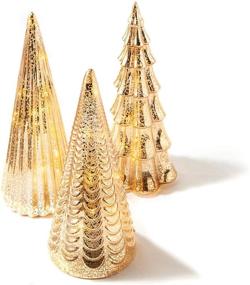 img 3 attached to 🌲 Champagne Gold Mercury Glass Christmas Tree Decoration Set - 3 Assorted Trees with Fairy Lights, 10 Inch Tall – Batteries Included! Perfect Mantle Decor or Holiday Table Centerpiece