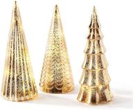 🌲 champagne gold mercury glass christmas tree decoration set - 3 assorted trees with fairy lights, 10 inch tall – batteries included! perfect mantle decor or holiday table centerpiece logo
