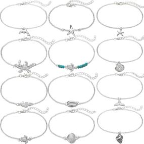 img 4 attached to 🌊 Set of 12 Starain Anklets for Women and Girls - Gold and Silver Ankle Bracelets with Beach-themed Turtle and Elephant Chains - Adjustable Foot Jewelry