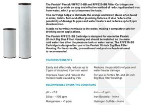 img 2 attached to 💧 Pentair Pentek RFFE20-BB Big Blue Water Filter: Premium Replacement Cartridge for Iron Reduction in a 20-Inch Whole House System - White