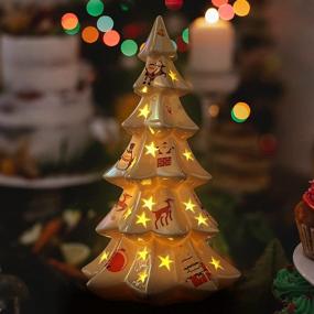 img 4 attached to 🌲 11 Inch Ceramic Christmas Tree with Lights - Small White Light Up Mini Tabletop Christmas Tree for Indoor Christmas Decorations and Vintage Home Decor