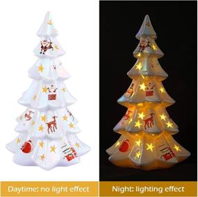 img 1 attached to 🌲 11 Inch Ceramic Christmas Tree with Lights - Small White Light Up Mini Tabletop Christmas Tree for Indoor Christmas Decorations and Vintage Home Decor