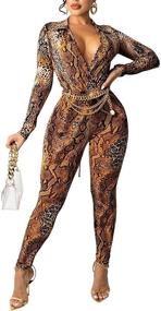 img 3 attached to 🐆 Ekaliy Women's Sexy Leopard Print Two Piece Jumpsuit Set: Deep V Neck Crop Top and Bodycon Long Pants