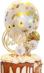 img 2 attached to 🎉 RESTARDS Acrylic Cupcake Topper - Gold Paper Fans Confetti Balloon Birthday Cake Decorations