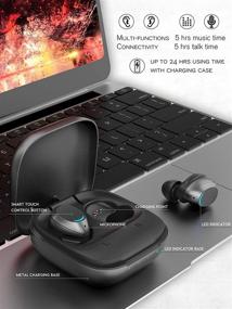 img 2 attached to Беспроводные наушники Bluetooth 5.0 серого цвета - настоящие водонепроницаемые TWS наушники, IPX7 внутриканальные наушники с чехлом для зарядки, встроенным микрофоном, сенсорным управлением, время работы 40 часов.