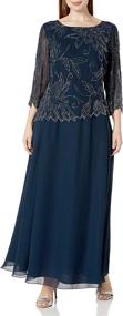 img 2 attached to 💃 J Kara Plus Size Women's Floral Beaded Long Dress with Sheer Sleeves