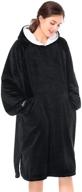 🧥 black wearable blanket sweatshirt for men and women - oversized sherpa hoodie with deep pockets, sleeves, and soft warmth - one size fits all logo