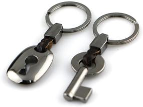 img 2 attached to 🔒 maycom Creative Fashion Leather Couples Keychain Set - Key Chain Rings with Keyrings & Locks 83513-1 (Gunmetal Black)