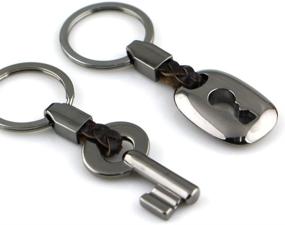 img 4 attached to 🔒 maycom Creative Fashion Leather Couples Keychain Set - Key Chain Rings with Keyrings & Locks 83513-1 (Gunmetal Black)