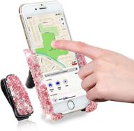 👑 pink bling crystal car phone mount with free glasses holders for car sun visor - universal cell phone holder for dashboard, windshield, and air vent - bling car accessories for women logo