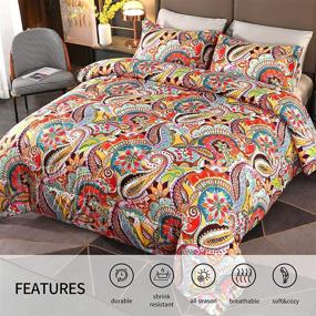 img 3 attached to Paisley Bedding Comforter Set Queen - Ultra-Soft Microfiber Boho Quilt All Season Lightweight Reversible Duvet - Colorful Paisley Design - 3 Piece Set for Bedroom Decor (Queen-3Pcs)