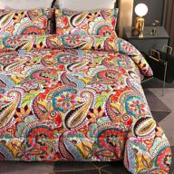 paisley bedding comforter set queen - ultra-soft microfiber boho quilt all season lightweight reversible duvet - colorful paisley design - 3 piece set for bedroom decor (queen-3pcs) logo