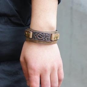 img 2 attached to 🐢 TURTLEDOVE Dara Celtic Knot Bracelet - Adjustable Viking Bracelet with Vintage Totem - Metal and Leather Bracelet for Enhanced SEO