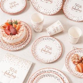 img 3 attached to Crisky Rose Gold 50th Birthday Party Supplies Set - 50 Fabulous Napkins Plates Cups, Disposable Tableware Pack of 24 (9-inch Plates, 7-inch Plates, Luncheon Napkins, 9oz Cups)