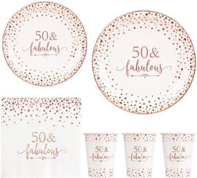 img 4 attached to Crisky Rose Gold 50th Birthday Party Supplies Set - 50 Fabulous Napkins Plates Cups, Disposable Tableware Pack of 24 (9-inch Plates, 7-inch Plates, Luncheon Napkins, 9oz Cups)