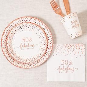 img 2 attached to Crisky Rose Gold 50th Birthday Party Supplies Set - 50 Fabulous Napkins Plates Cups, Disposable Tableware Pack of 24 (9-inch Plates, 7-inch Plates, Luncheon Napkins, 9oz Cups)