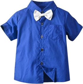 img 3 attached to Charming Boys' Clothing Set: Sleeve Button Bowtie Suspender Attire