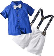 charming boys' clothing set: sleeve button bowtie suspender attire logo