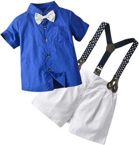 img 4 attached to Charming Boys' Clothing Set: Sleeve Button Bowtie Suspender Attire