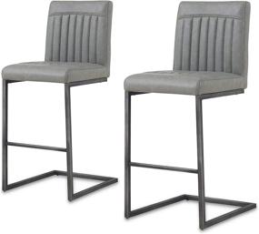 img 4 attached to New Pacific Direct Ronan PU Leather Counter Stools, 🪑 Set of 2 Bar & Counter Chairs, Vintage Graphite Gray Finish