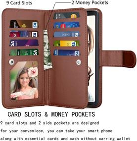 img 3 attached to 📱 Galaxy Note 9 Wallet Case - Njjex Luxury PU Leather Folio Cover with 9 Card Slots, Detachable Kickstand, Magnetic Closure, and Wrist Strap for Samsung Note 9 (Brown)