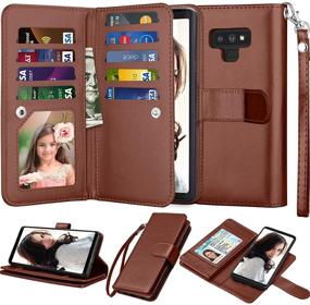 img 4 attached to 📱 Galaxy Note 9 Wallet Case - Njjex Luxury PU Leather Folio Cover with 9 Card Slots, Detachable Kickstand, Magnetic Closure, and Wrist Strap for Samsung Note 9 (Brown)