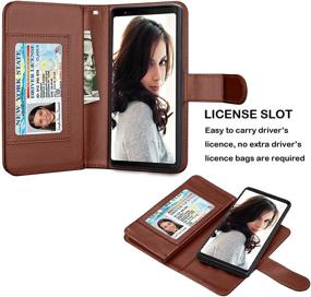 img 2 attached to 📱 Galaxy Note 9 Wallet Case - Njjex Luxury PU Leather Folio Cover with 9 Card Slots, Detachable Kickstand, Magnetic Closure, and Wrist Strap for Samsung Note 9 (Brown)