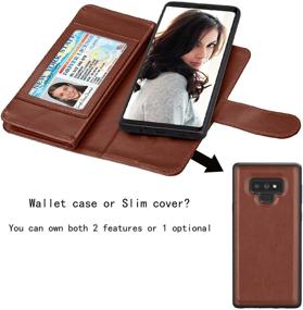 img 1 attached to 📱 Galaxy Note 9 Wallet Case - Njjex Luxury PU Leather Folio Cover with 9 Card Slots, Detachable Kickstand, Magnetic Closure, and Wrist Strap for Samsung Note 9 (Brown)