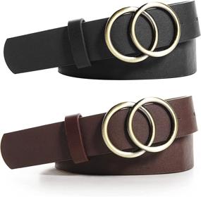 img 4 attached to Leather Belt Leather Waist Belts Double Buckle Dresses Women's Accessories