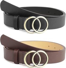 img 2 attached to Leather Belt Leather Waist Belts Double Buckle Dresses Women's Accessories